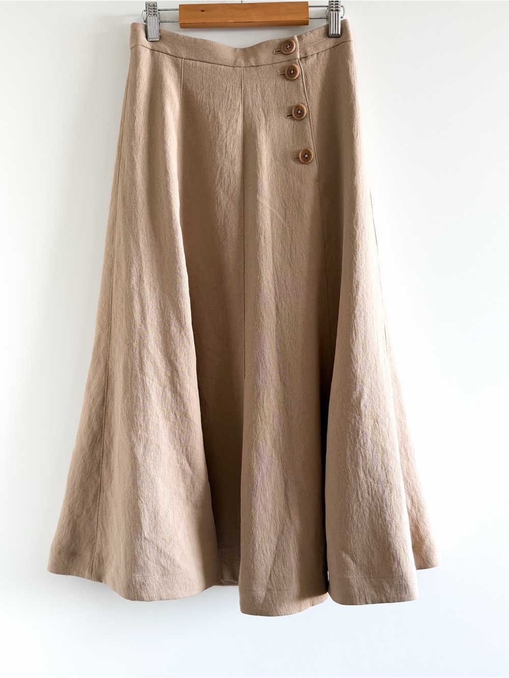 Wilfred Taupe A-Line Midi Skirt with Side Button Detail
